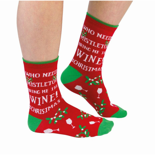 Cockney Spaniel Socks Who Needs Mistletoe Bring Me The Wine Christmas