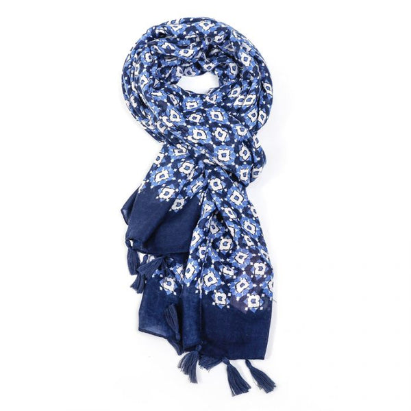 Miss Sparrow Scarf Flower With Tassels Blue