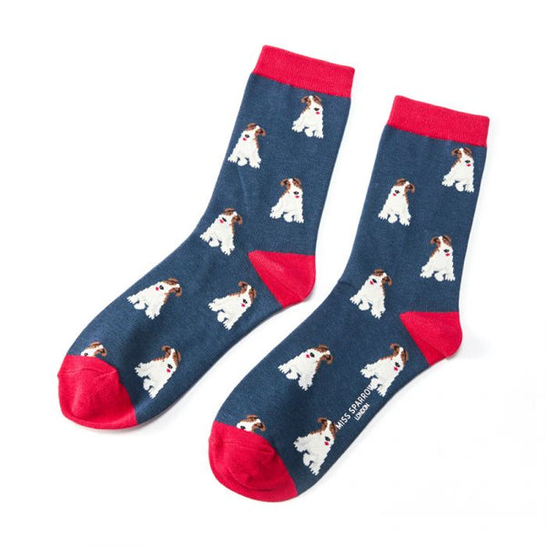 Miss Sparrow Socks Fox Terrier Navy