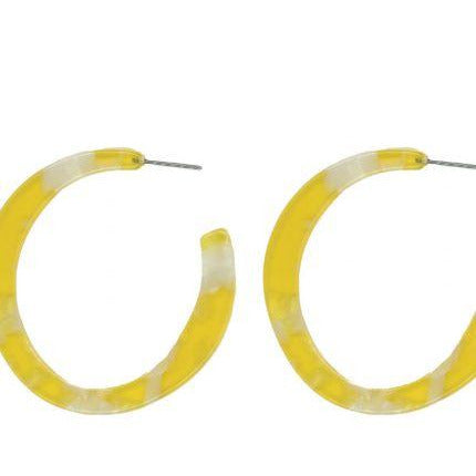 Big Metal London Earrings Theodora Semi Cur Out Resin Hoop Yellow