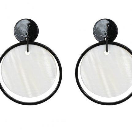 Big Metal London Earrings Claire Disc Shell Large Black White