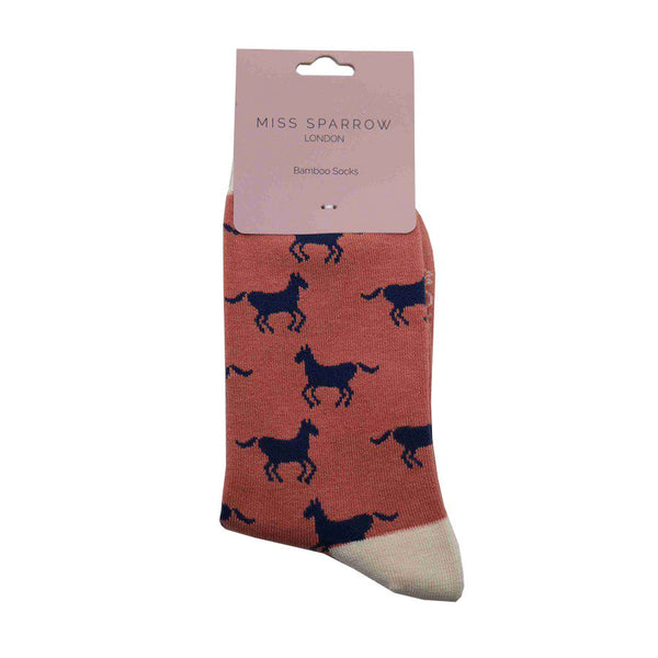Miss Sparrow Socks Horses Dusky Pink